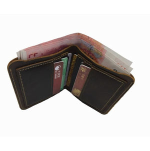 Cowhide Leather Men Short Wallet Vintage Designer Male Wallets - coolelectronicstore.com