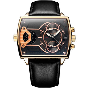 6.11 Mens New Fashion Genuine Leather Band Two Time Zone Waterproof Colors Glass Quartz Watch Men Sport Watch relogio masculino - coolelectronicstore.com