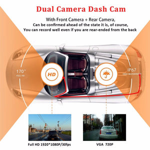 Dash Cam Dual Lens Car DVR Vehicle Camera Full HD 1080P 4" IPS Front+Rear Night Vision Video Recorder G-sensor Parking Monitor - coolelectronicstore.com