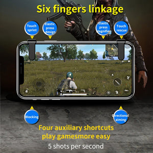 S9 PUBG Mobile Phone Game Trigger Fire Button Gamepad Controller Six Fingers Linkage Gaming Joystick Aim Key Shooter - coolelectronicstore.com