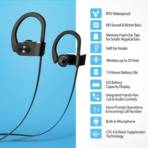 Bluetooth Headphone IPX7 Waterproof Sport Running Wireless Headset Sports Earphones Earbuds With Mic for iPhone - coolelectronicstore.com