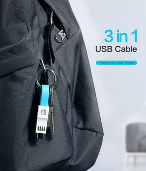 3 in 1 USB Cable Micro USB Type C Cable For Lightning Cable For iPhone Samsung 2A Mini Keychain Charger Charging Cables - coolelectronicstore.com