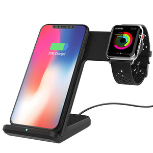 wireless charger For iPhone Xs Max Xiaomi Samsung 2 in 1 Fast Wireless Charger Charging Stand Dock For Apple Watch iWatch - coolelectronicstore.com