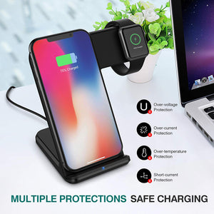 wireless charger For iPhone Xs Max Xiaomi Samsung 2 in 1 Fast Wireless Charger Charging Stand Dock For Apple Watch iWatch - coolelectronicstore.com