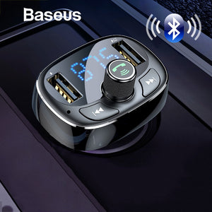 Baseus Car Charger FM Transmitter Aux Modulator Bluetooth Handsfree Car Audio MP3 Player 3.4A Fast Dual USB Mobile Phone Charger - coolelectronicstore.com