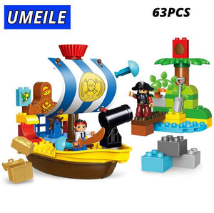 Umeile 63pcs Pirate Boat Warfare Treasure Hunting Building Block Educational Kid - coolelectronicstore.com